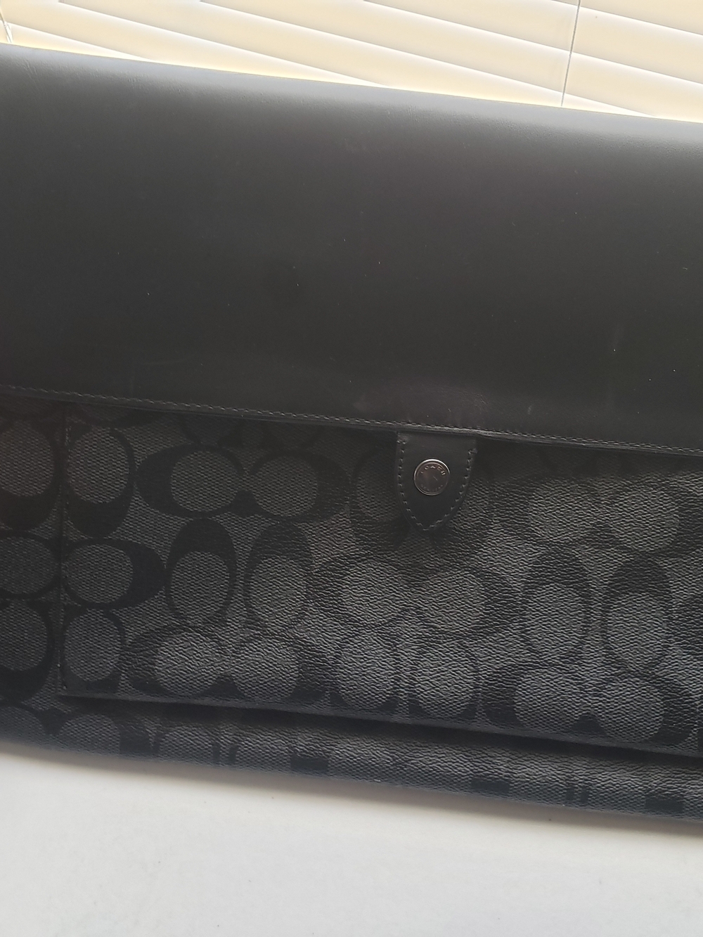 Coach Black Signature Fold-Over Briefcase with Leather Trim